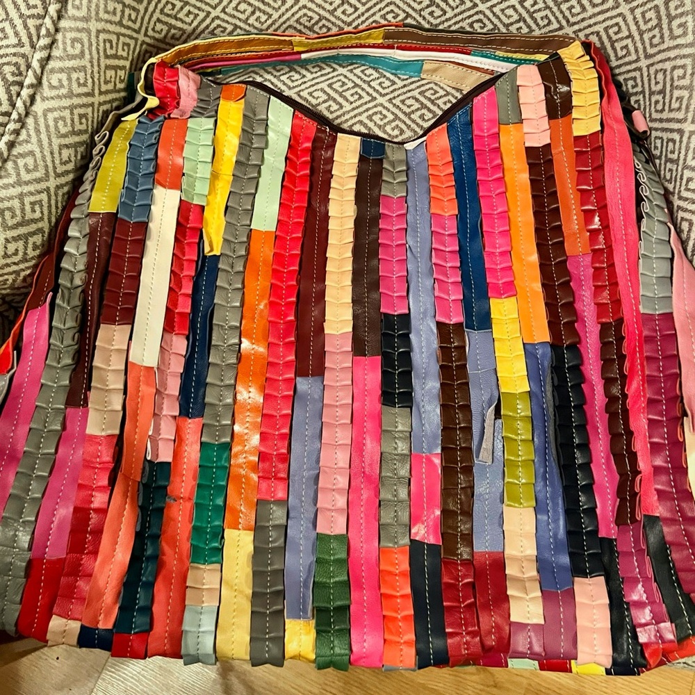 SISSI BoHo Patchwork Tote Bag. Ruffles. Shoulder strap. $89 NEW. 19"x15"